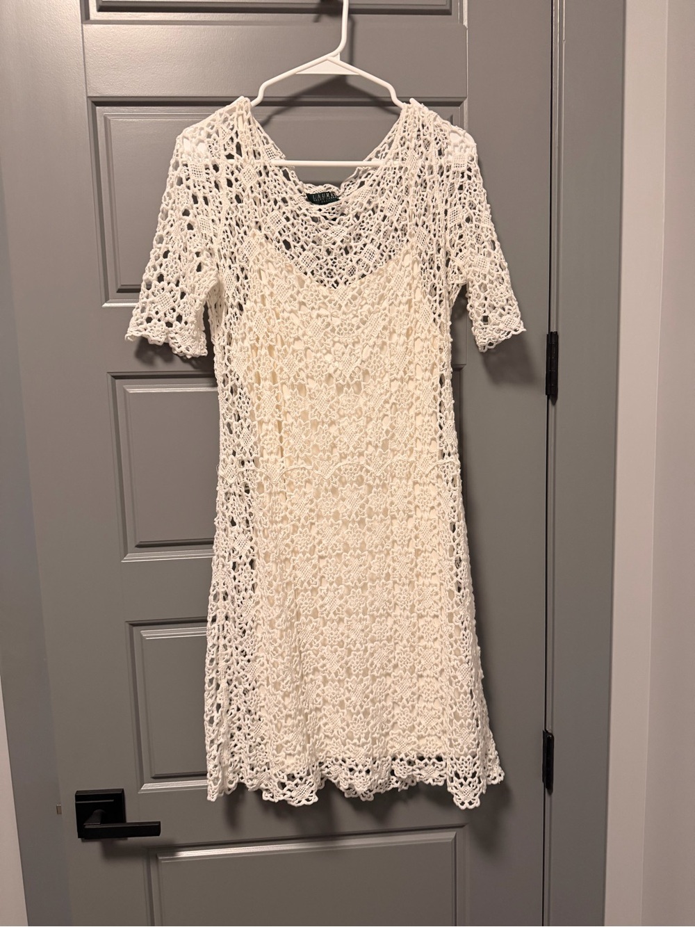 Lauren Ralph Lauren Crochet Sheath Dress in "Whisper White" XL
